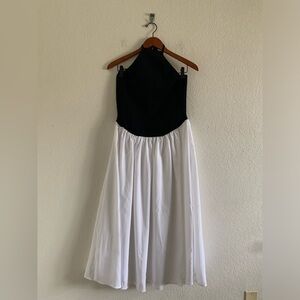 Meshki Katie Knit And Linen Midi Dress Size M Black/White